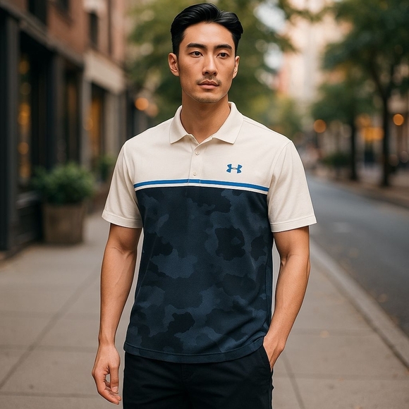 YOUTH Under Armour Camo Polo in Dark Blue and White YOUTH XL - Picture 1 of 4